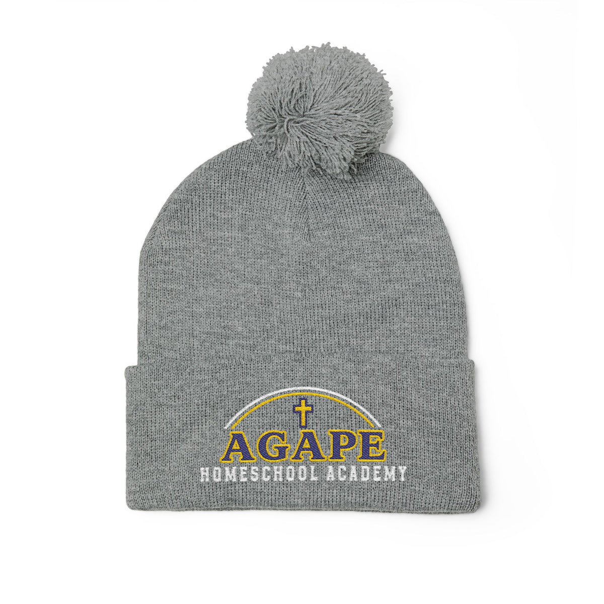 Agape Homeschool Academy Embroidered Pom Pom Beanie (Dark Colors)